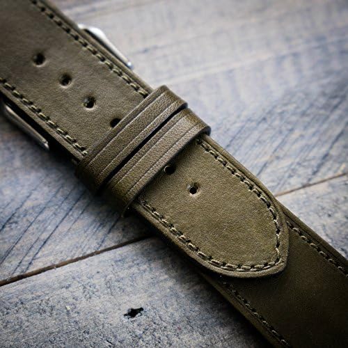 Hannson Leather Watch Band 22 mm Large 125/85 (Moss Green With Matching Stitching)