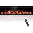 Eueiriup 68" Electric Fireplace Recessed in-Wall and Wall Mounted Realistic HD Flame Effect Logs Fuel Bed Fire Places Narrow Bezel with Remote Control 750/1500W