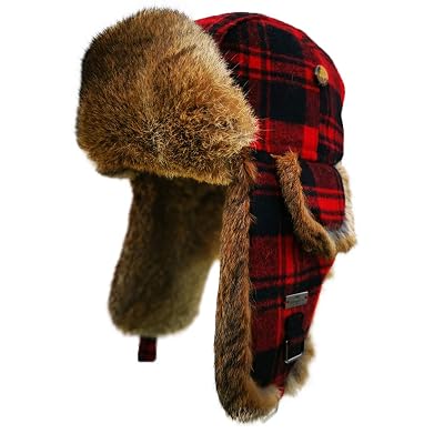 Wool Blend Buffalo Check Rabbit Fur Aviator Trapper  display picture 1