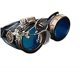 UMBRELLALABORATORY Steampunk Victorian Style Goggles with Compass Design, Colored Lenses & Ocular Loupe