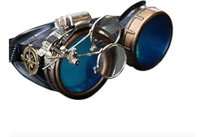 UMBRELLALABORATORY Steampunk Victorian Style Goggles with Compass Design, Colored Lenses & Ocular Loupe