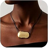 Zurlcdye Statement Necklace for Women Chunky Gold Pendant Necklace Long Pebble Charm Leather Adjustable Black Cord Vintage Boho Western Bean Birthday Christmas Jewelry Gifts