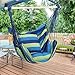 Finehter Hanging Rope Hammock with Pillow Set|Hanging Chair Swing seat for Indoor Outdoor Use|265 lbs Weight Capacity,Blue & Green Stripe,No Fade