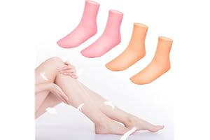 2 Pairs Silicone Moisturizing Socks, Long Size, High Elastic & Anti Slip, for Dry Cracked Feet Women, Calluses, Spa Gel Socks Foot Care by MoyRetty -Pink & Beige