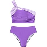 SweatyRocks Women's 2 Piece Swimsuit One Shoulder High Cut Bikini High Waist Bathing Suit Purple S