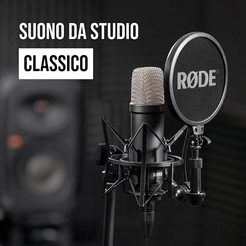 NT1 Signature Series, microfono a condensatore a diaframma largo con supporto antiurto, filtro anti-pop e cavo XLR per produzione musicale, registrazione vocale, streaming e podcasting (Nero)