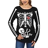 Halloween Womens Pregnant Pregnancy Maternity Costume Funny Breastfeeding Shirt Skull Skeleton Baby L