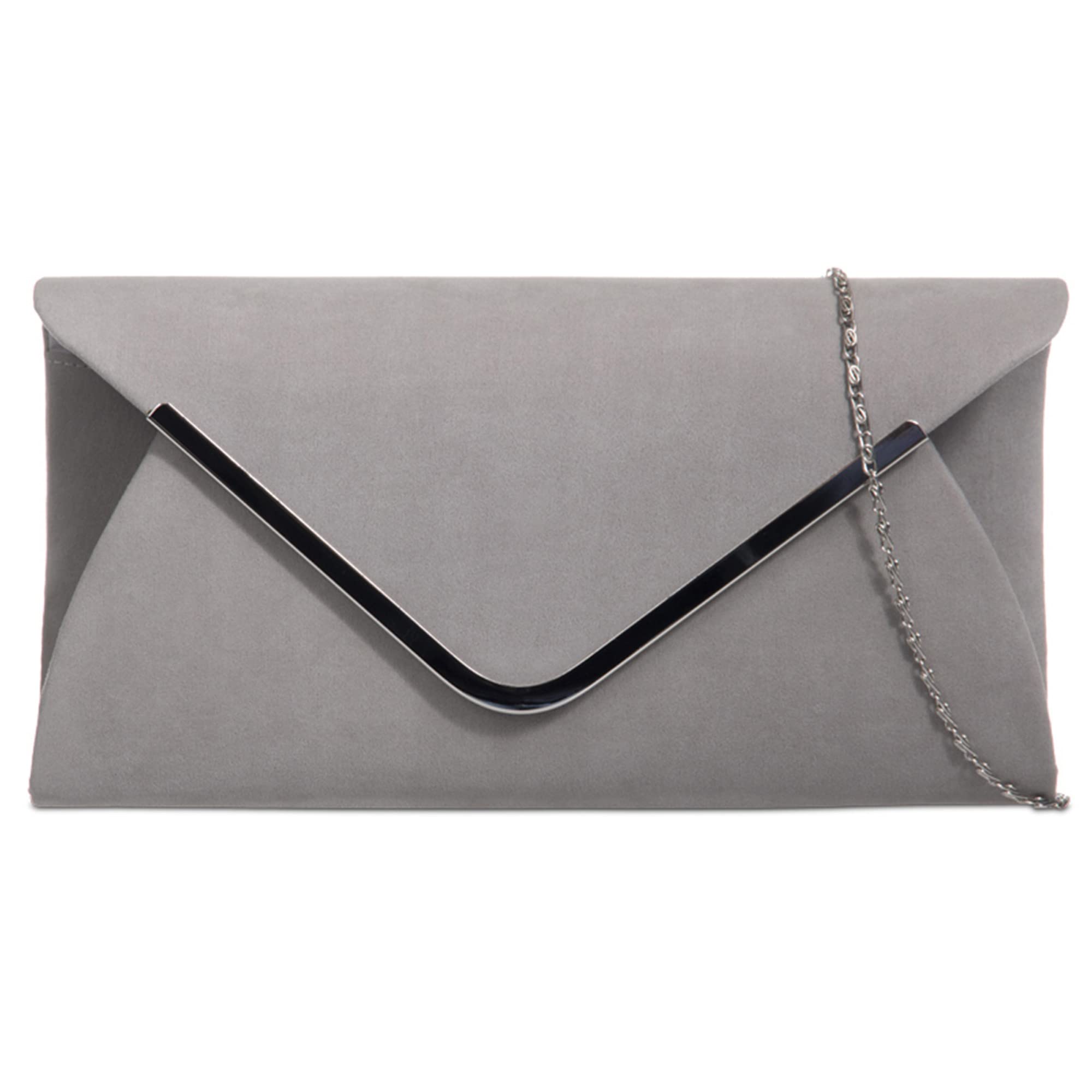 fi9® PLAIN SUEDE BRIDAL WEDDING EVENING CLUTCH PARTY PURSE HAND BAG (Grey) — image 1