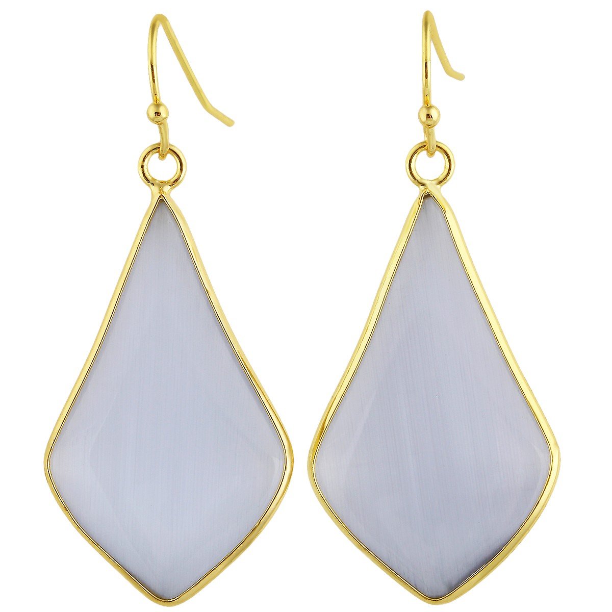 mookaitedecor Grey Cats Eye Stone Dangle Drop Earrings for Women, Grey Stone Gold Plated Healing Crystal Earrings Teardrop Water Drop