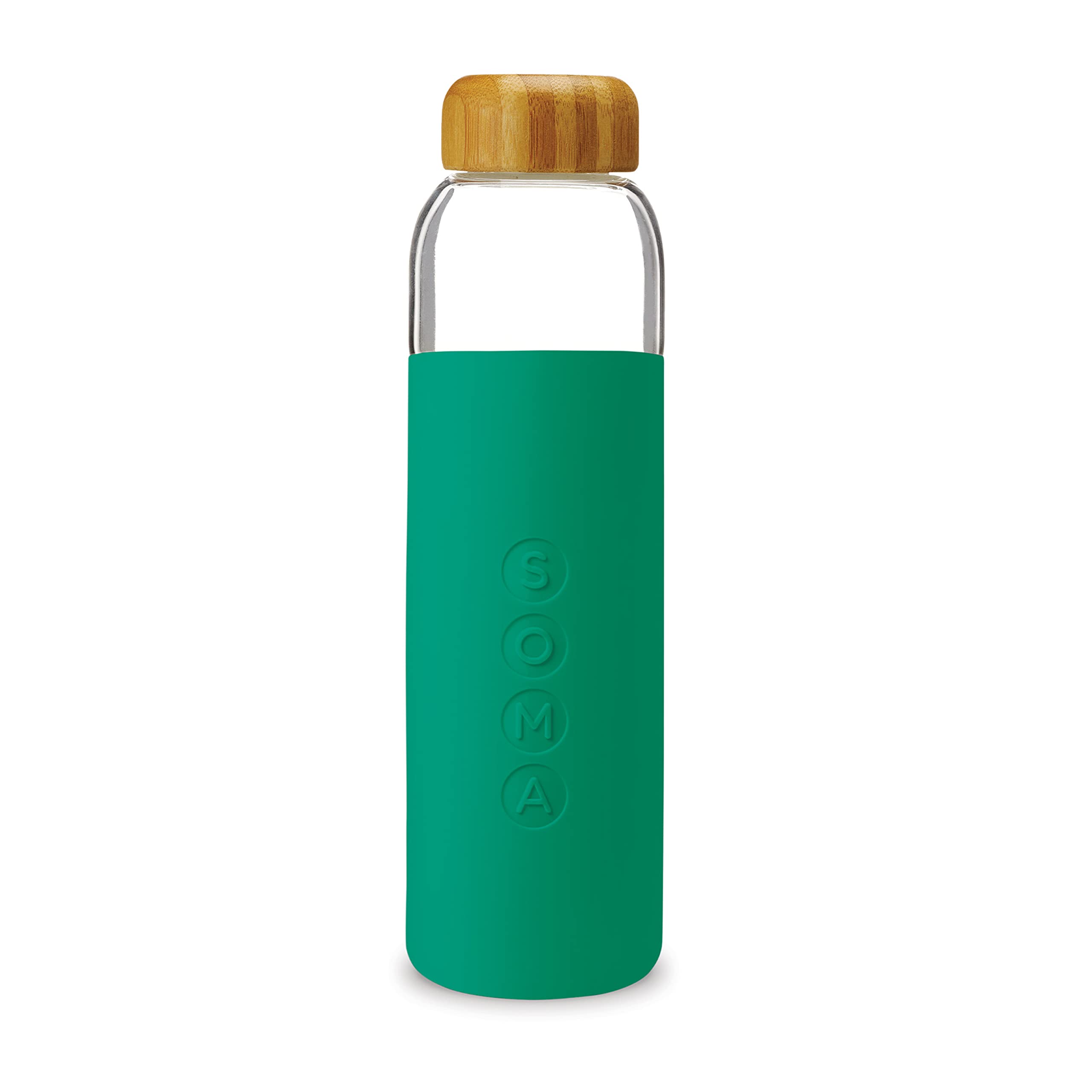 Soma Glass Water Bottle with Non-Slip Silicone Handle & Sleeve, Natural Bamboo Screw Cap, and Leak-Proof Design - Reusable, Refillable, BPA-Free, Eco-Friendly Alternative - Emerald, 480 ml