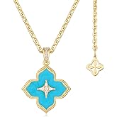 MYEARS Women Gold Necklace Clover Pendant Gemstone Cubic Zirconia 14K Simple Dainty Chain Everyday Trendy Lucky Flower Jewelry