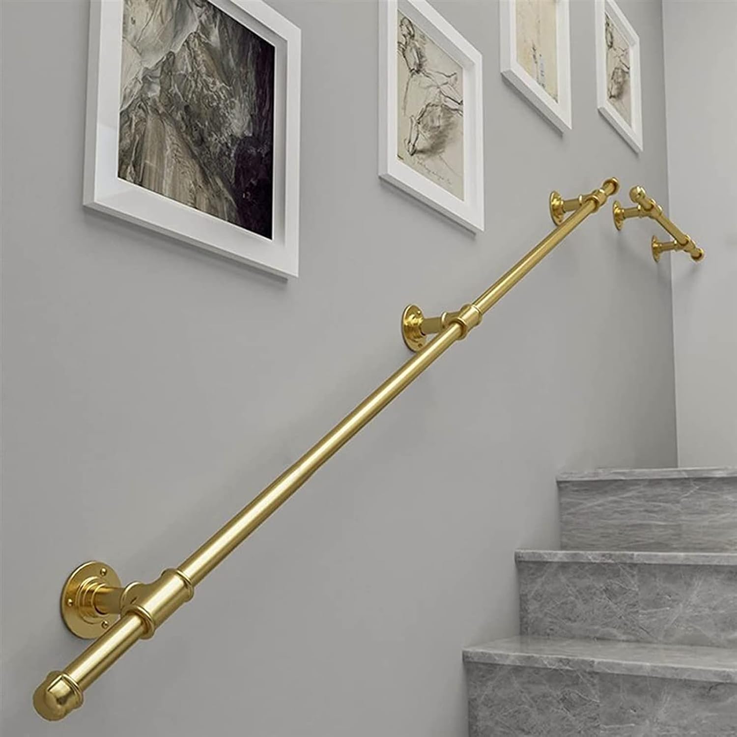 Gold Stair Handrails with Fittings, 1.519.7ft Long Metal Staircase