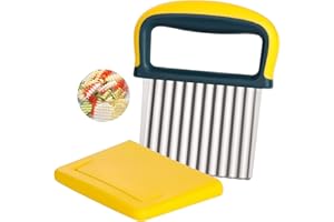Crinkle Cutter/Wavy Knife for Any Vegetable, Veggie Cutter for Potato Carrot, Stainless Steel French Fries Slicer, Safe Home 