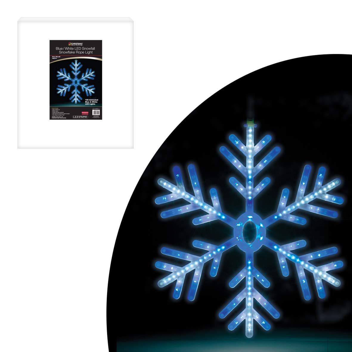 The Christmas Workshop 71400 Snowflake Christmas Window Light | Indoor or Outdoor Christmas Decorations | 168 Blue and White LED Lights | Mains Operated | 60cm
