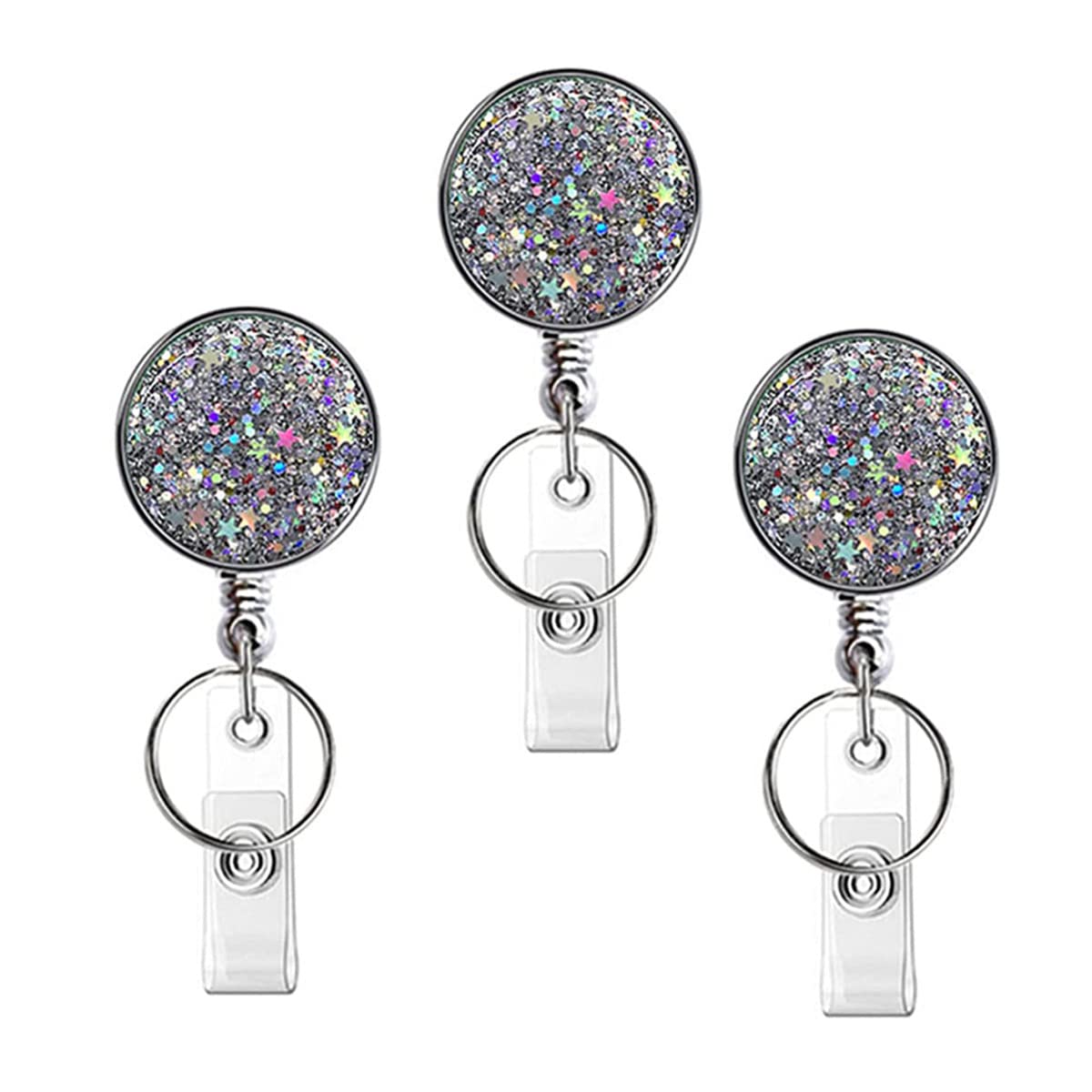 FZLANQ 3 Pcs Retractable Badge Holders Glittery Badge Clips Nursing Badge Reel Retractable ID Holder Retractable Badge Reels for Nurse Teacher Student