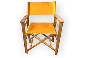 Patio Wise Classic Wooden Folding Director's Chair, 18-Inch Foldable Indoor/Outdoor Seat, Collapsible & Portable Style, 20" W x 33.5" H, Wood Frame & Arms with Heavy-Duty Yellow Canvas