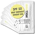 SunSingles Travel Size Sunscreen 10 Pack, Water/Sweat Resistant, SPF 50, PABA Free Mini Sunscreen, Reef Safe Sunscreen, Single Use Packets 0.34 Fl OZ