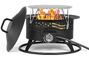 FLORISE Portable Propane Fire Pit, 20 Inch Smokeless Gas Fire Pit Bowl for Outside, 60,000 BTU Outdoor Firepit with Grill Grate & Lid for Camping, Patio, Yard, Garden