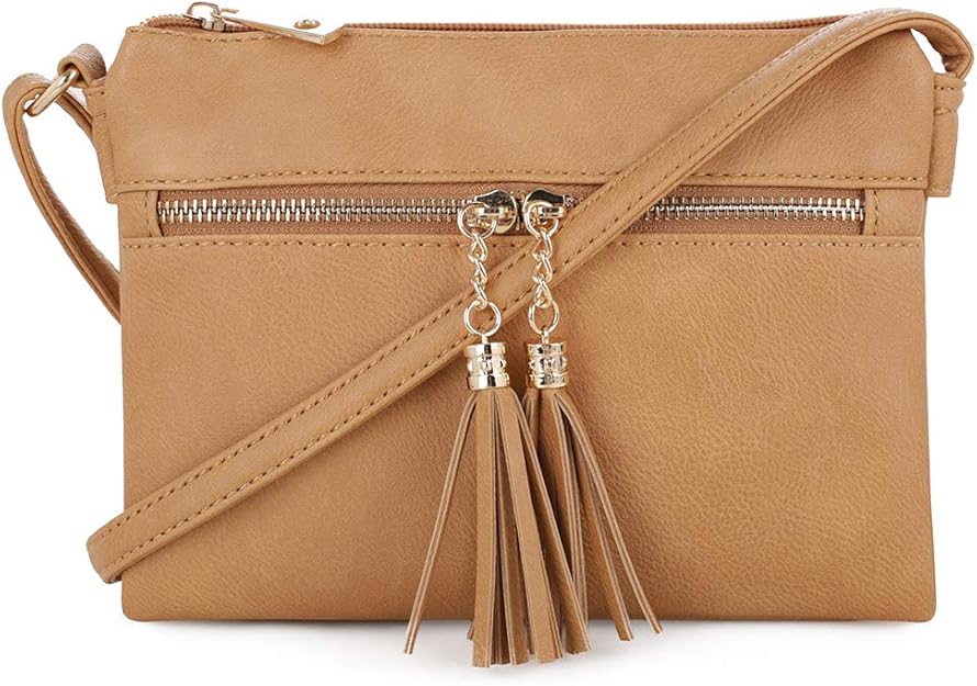 SG SUGU Small Lightweight Double Compartment Crossbody Bag with Tassel