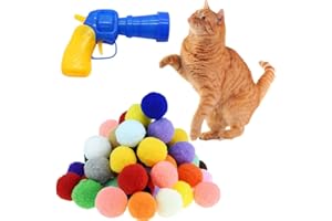 Shizhoo 30 Pcs Soft Pom Pom Balls for Kittens with Cat Ball Launcher Toy, Interactive Plush Toy for Kitten Training and Play - Pet Products for Cats (3.0 CM with Bloster)