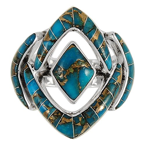 Turquoise Ring Sterling Silver Genuine Copper-Infused Matrix Turquoise (11)