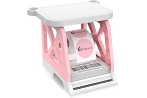 Guermok 3-in-1 Thermal Label Holder Stand for Printer – Desk Organizer for Roll & Fan-Fold Labels, Cable Management, Easy Assembly for Home, Office, Retail & Small Business(Pink)