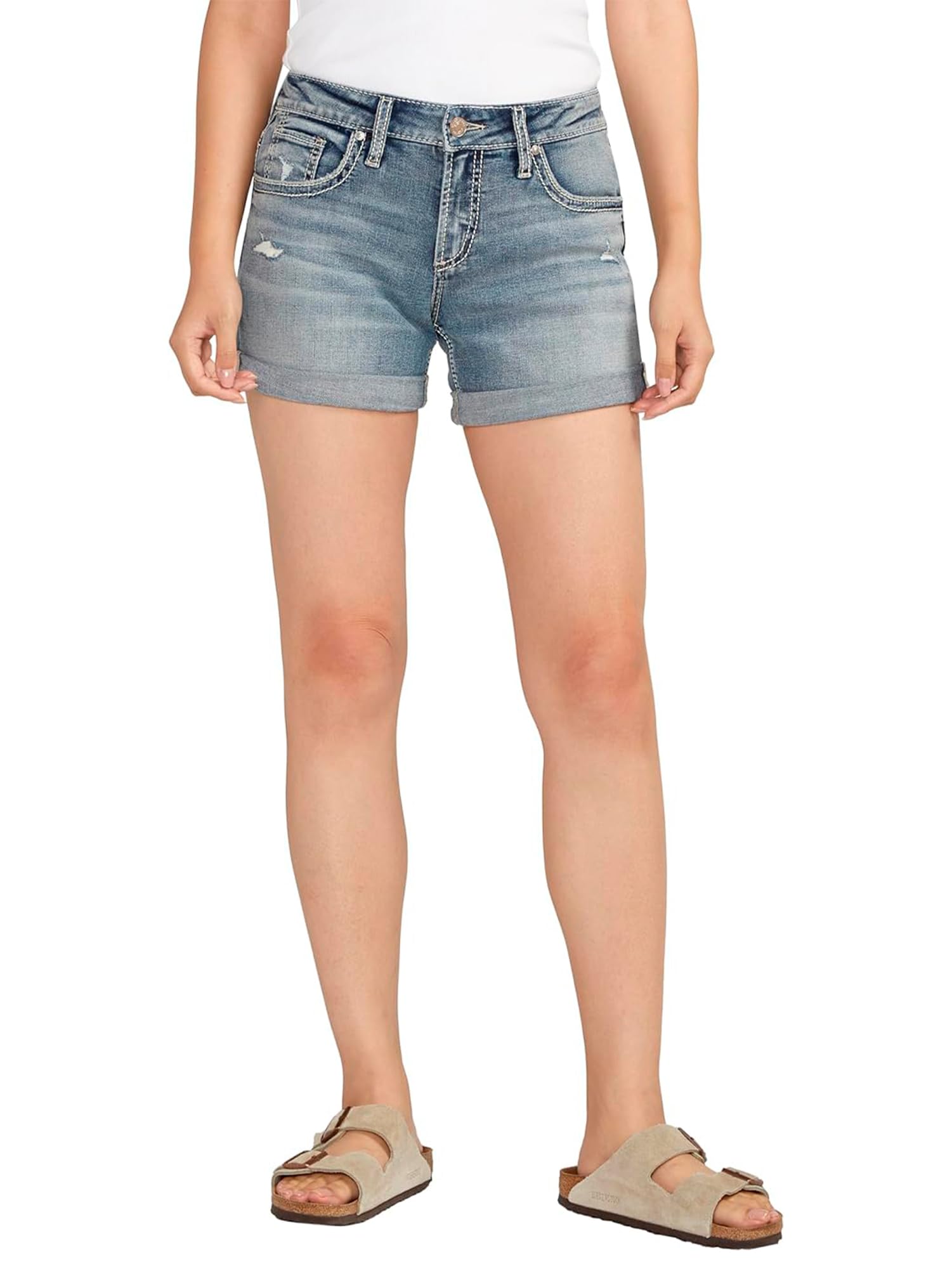 Silver Jeans Co. Women's Boyfriend Mid Rise Short, Med Wash CVS384, 30 Image