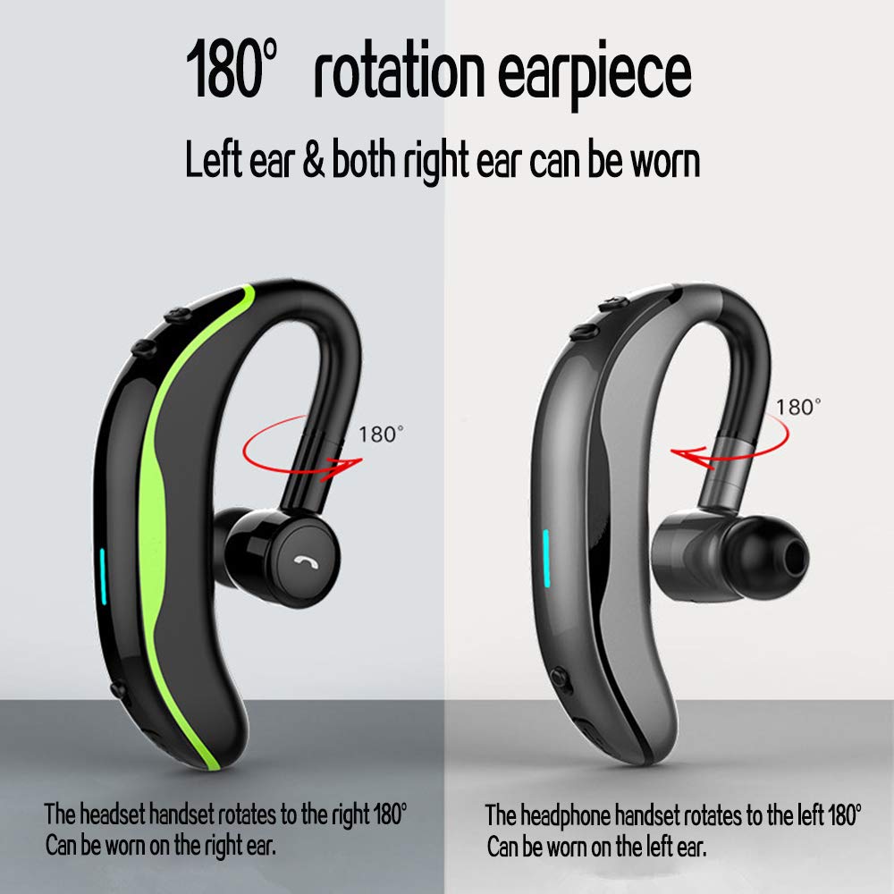 SLUB True Wireless Bluetooth Single Earbud with Microphone 17-18 Hours Playtime Noise Cancelling  Waterproof Ear-Hook Sport Headset for  Cell Phone (Gray)