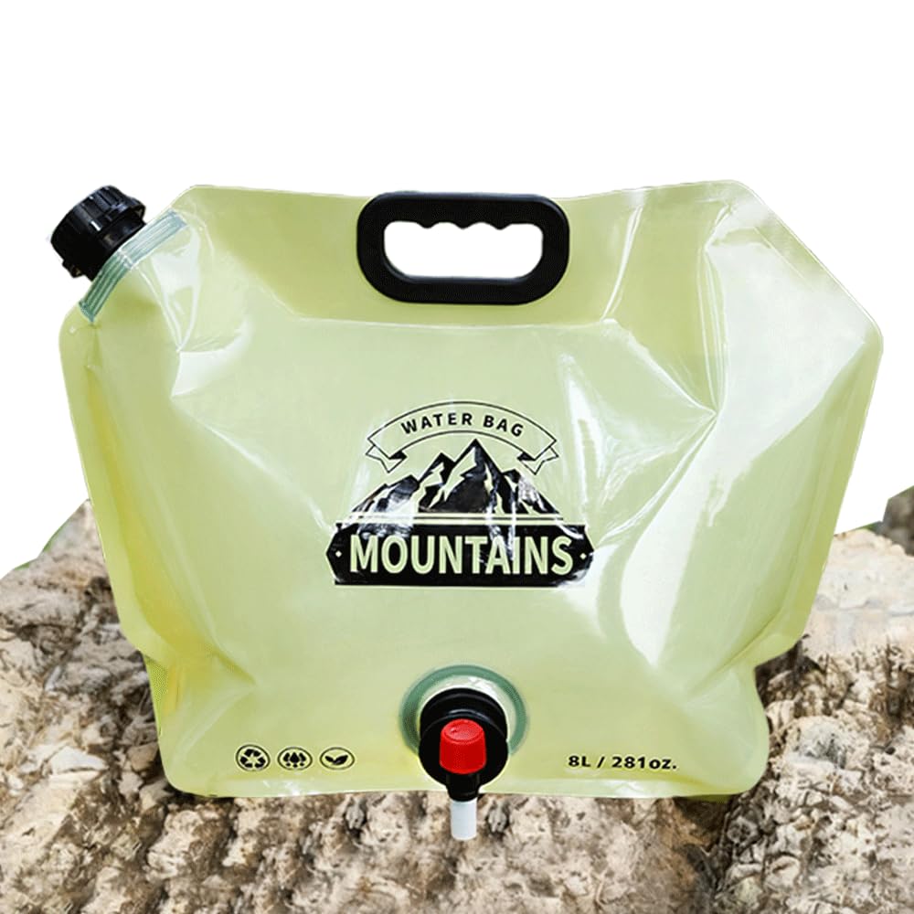 Photo 1 of Camping Water Jug 8L/2.1 Gallon,Portable Folding Water Bag with Spigot and Handle, BPA Free Large Capacity Water Storage Carrier for Camping, Hiking, Outdoor, Emergency (Beige, 8L)
