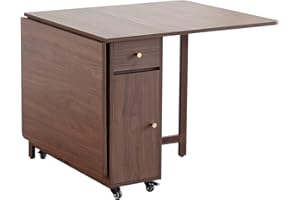 COMUHOME Extendable Drop Leaf Foldable Dining Table with 2 Drawers and 4 Wheels for Living Room Kitchen Farmhouse Space Saving Table in Walnut