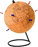 Gift Republic Boule En Liège Marron - Carte Du Monde Pour Voyageurs Avec Broches Et Stylos