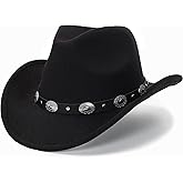 Western Cowboy Hat for Men Women Classic Fedora Hat with Buckle Belt (Size:M-L)