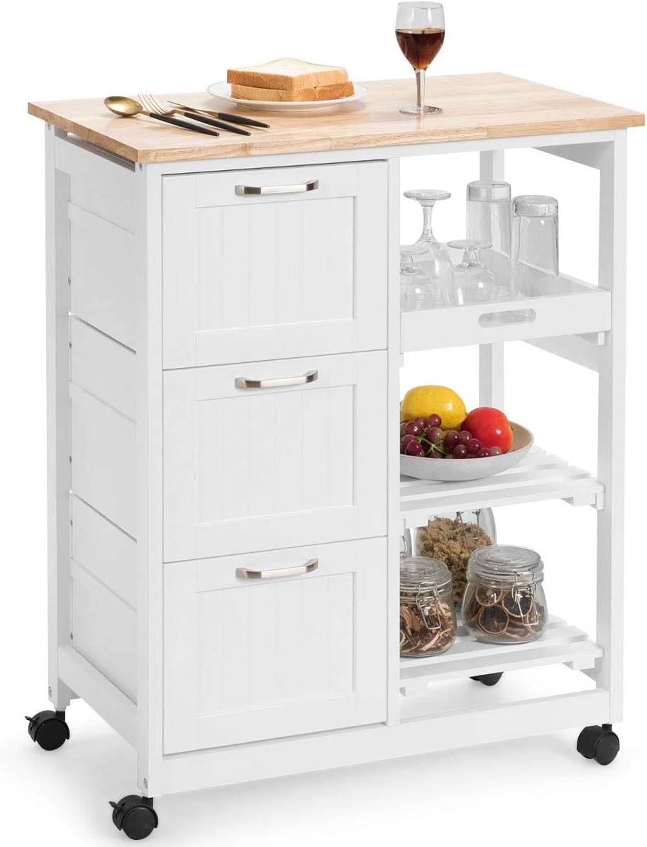 Costway - Carro de cocina con bandeja, estantería de 2 niveles y 3