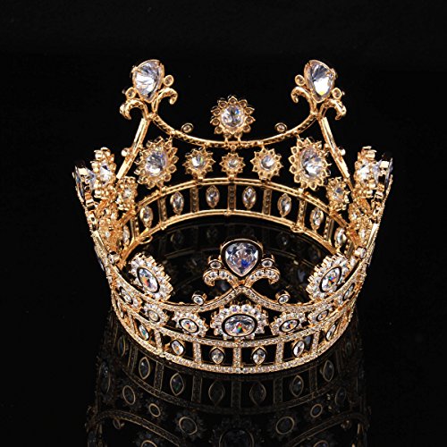 FUMUD 3.1'' Height Luxury Wedding Prom Platinum Plated King Queen Clear