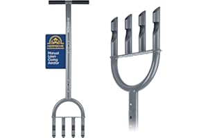 Hermsche Lawn Aerator Coring Tool Manual Plug Core Aerators Lawn Aeration with Slope Top 4 Half-Open Slot Hollow Tines Heavy Duty Plug Core Aerator Lawn Tool for Soils & Garden Yard