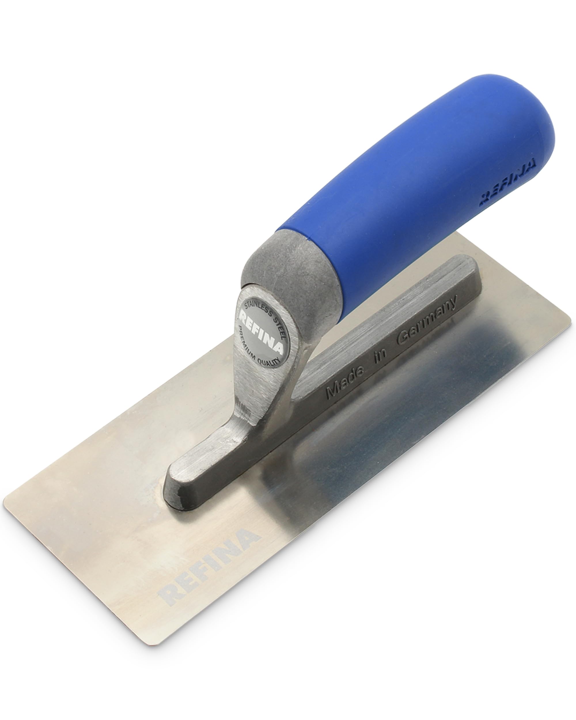Refina FINATEX Flex Midget Plastering Trowel for Tight Spaces - 8 x 4.3 (200 x 110mm) Plasterers w/ 0.4mm Stainless Steel Blade & Ergonomic Handle - Applying, Smoothing & Finishing Trowel