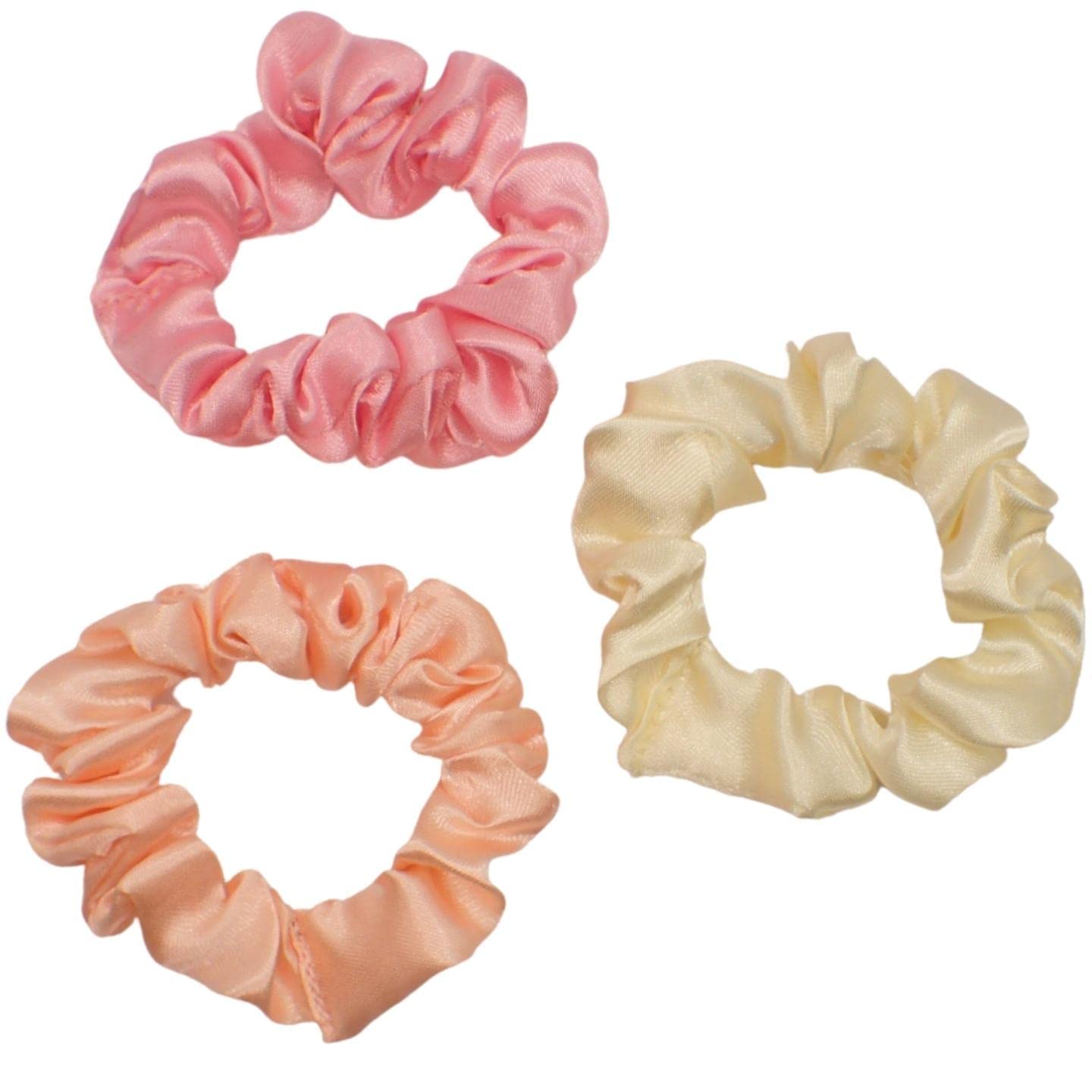 Topkids Accessories Set of 3 Small Satin Scrunchies for Girls & Women, Hair Accessories for Ladies & Teens, Non-Slip Scrunchie, Imitation Silk Scrunchies, Hair Bobbles (Light Pastels- PNK, CRM, ORNGE)