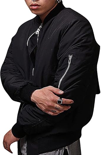 Mancave Men Black Zip Up Urban Stand Collar Back Flap 3 Pocket