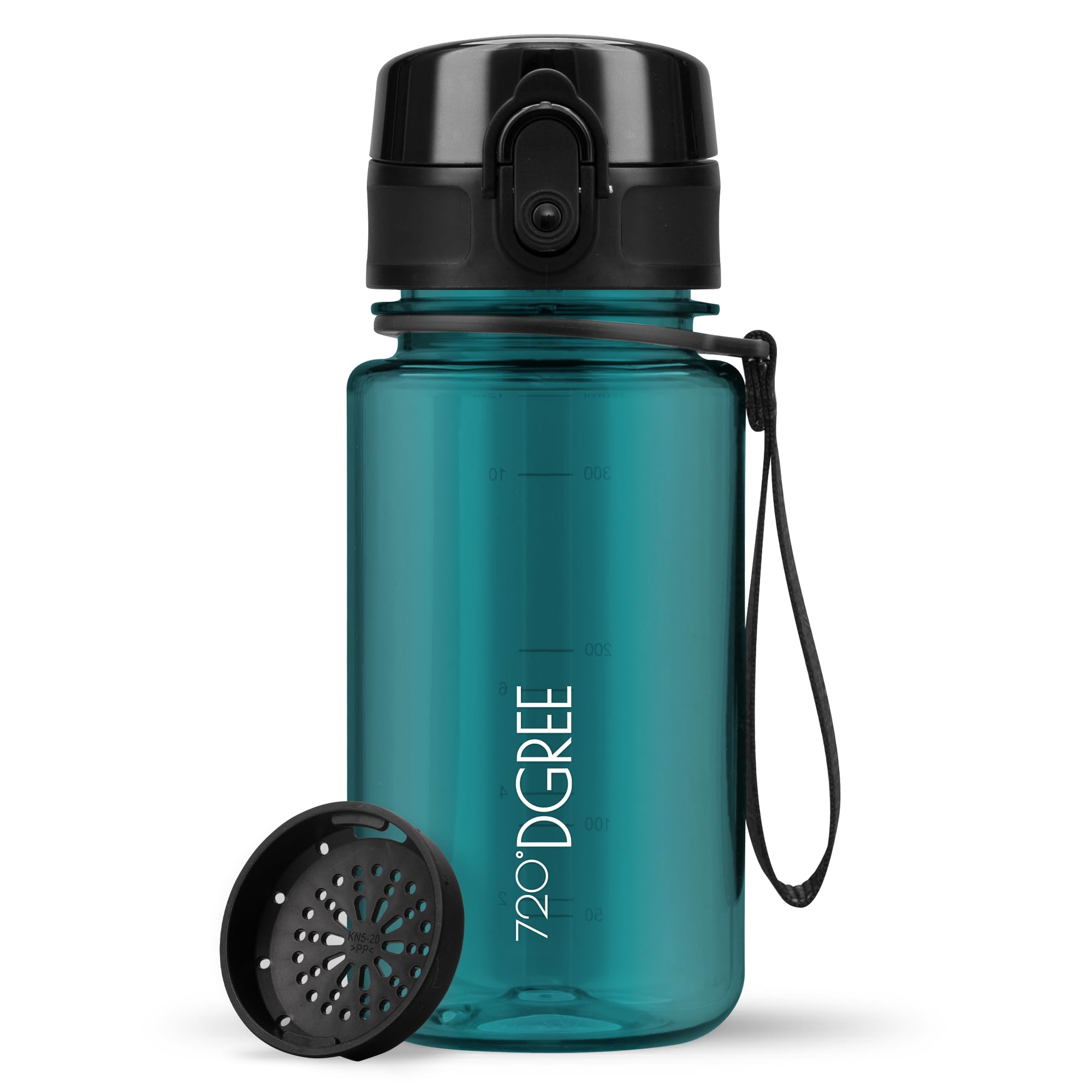 720°DGREE Water Bottle Kids 350ml “uberBottle“ crystalClear +Sieve - BPA-Free Tritan, Leakproof, Reusable Drinking Bottle - Waterbottle for Children from 2 Years, Kindergarten, School, Playground
