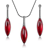 Metmolley Red Jewelry Sets for Women Leaf Cat's Eye Stone Pendant Necklace and Earring Sets Dangling Sets Birthday Anniversary Wedding Mother’s Day Gifts for Women