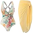 Capecage Women's One-Piece Swimsuits with Beach Cover Up Retro Swimsuit for Women with Cover Up Bathing Suits for Women