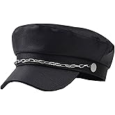 Brcus Women Yacht Captain Sailor Hat PU Newsboy Cabbie Baker Boy Peaked Beret Cap