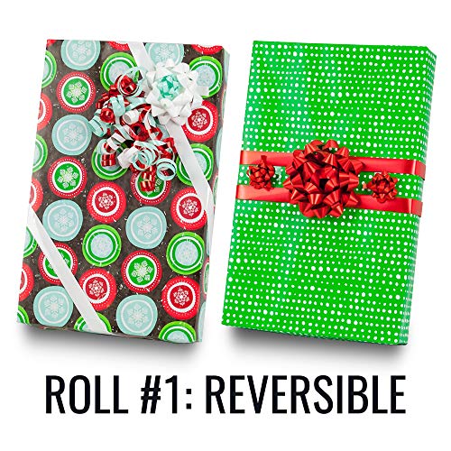 Merry + Bright Designer Wrapping Paper Set: 4 Rolls (8 Designs) of Premium Gift Wrap (80 sq. ft.) with 30 Coordinated Bows, 5 Ribbons, and 24 Gift Tags with Bonus Euro Tote and Tissue Paper - Thumbnail 3