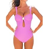 CUPSHE Women's One Piece Swimsuit Sweetheart Neck Keyhole Bathing Suit Ruching Cutout Back Wide Straps Adjustable