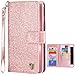 iPhone 8 Plus Case, iPhone 7 Plus Case, BENTOBEN Shiny Bling Flip Folio Wallet Case Card Slots Cash Holder Wrist Strap Magnetic Snap Closure Phone Case for Apple iPhone 8 Plus/7 Plus Rose Gold/Pink
