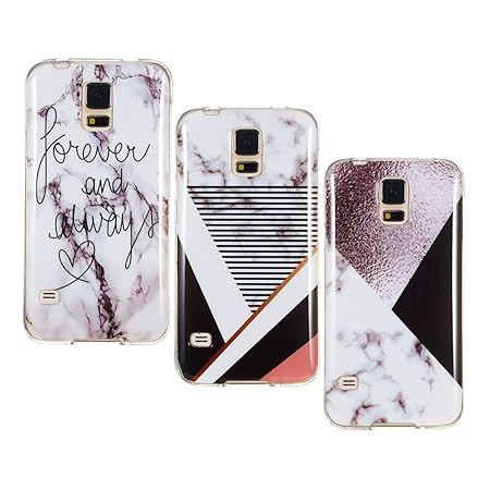 Misstars 3X Hülle für Galaxy S5 Marmor, Weich TPU Silikon Handyhülle mit IMD Technologie Schutzhülle Flexible Dünn Backcover 
