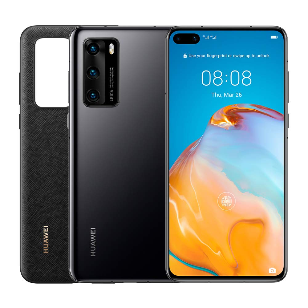 HUAWEI P40 128 GB 6.1 Inch Smartphone Bundle with PU Case, Kirin 990 5G, 50 MP Ultra Vision Leica Triple Camera, 8 GB RAM, 22.5W SuperCharge, SIM-Free Android Mobile Phone, Dual SIM, Black