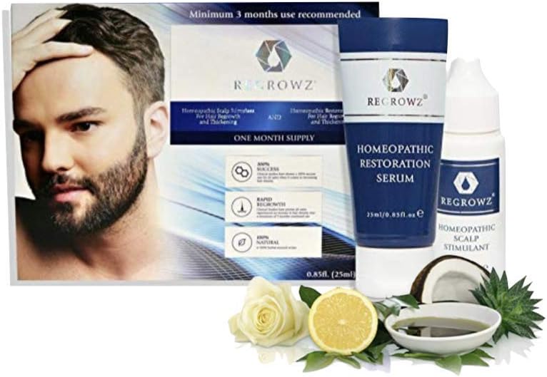Regrowz Natural Hair Regrowth Scalp and Serum Set for Men | Natural Ingredient + Clinically Proven | 1 Month