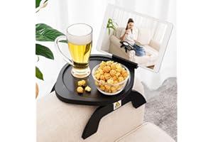 SINWANT Sofa Armrest Tray, Clip On Couch Arm Table, Foldable Sofa Arm Tray with 360° Rotating Phone Holder,Side Tables,TV Trays, Sofa Table for Eating and Drink Table