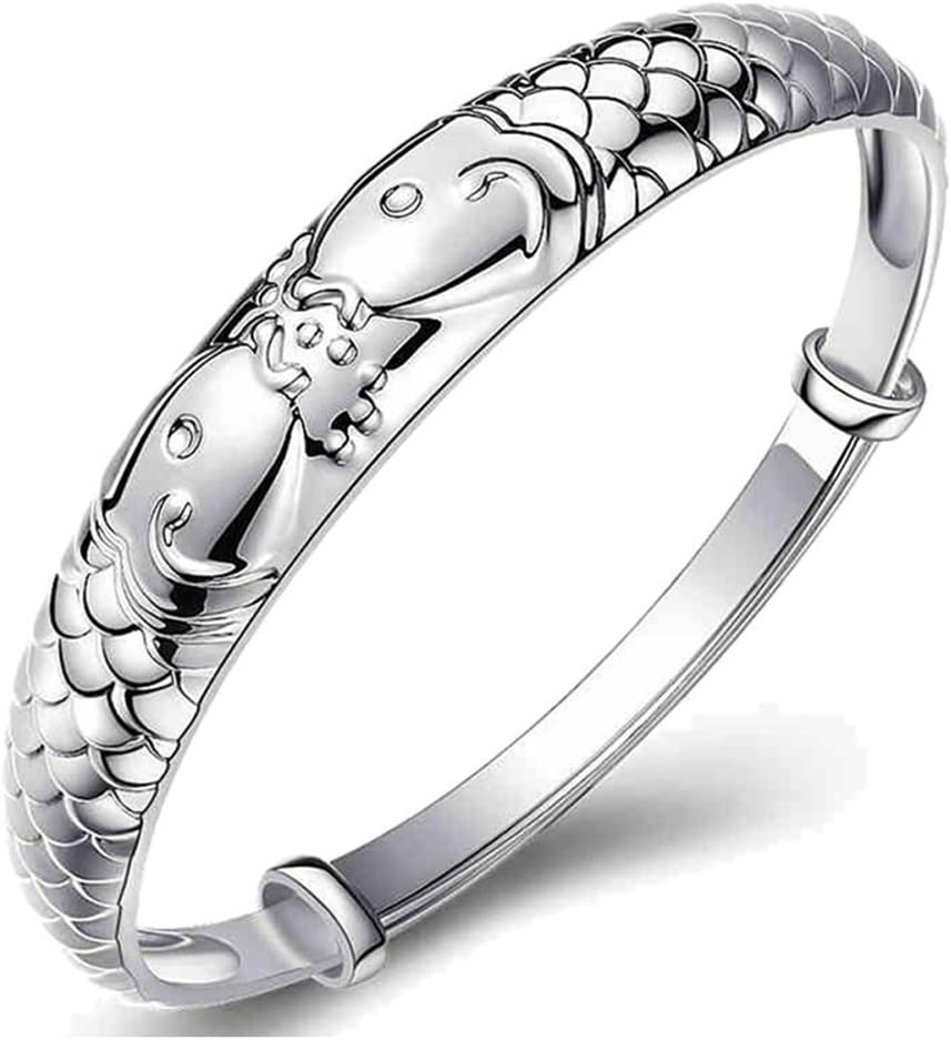 KingSix Sterling Silver Plated Cuff Bracelet KB075 - Two Fish